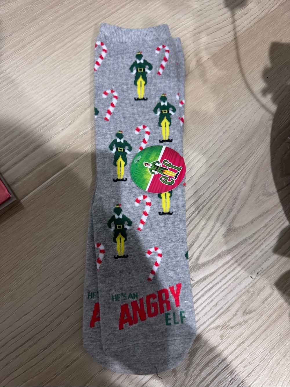 Angry Elf Crew Socks - Gray Holiday Novelty